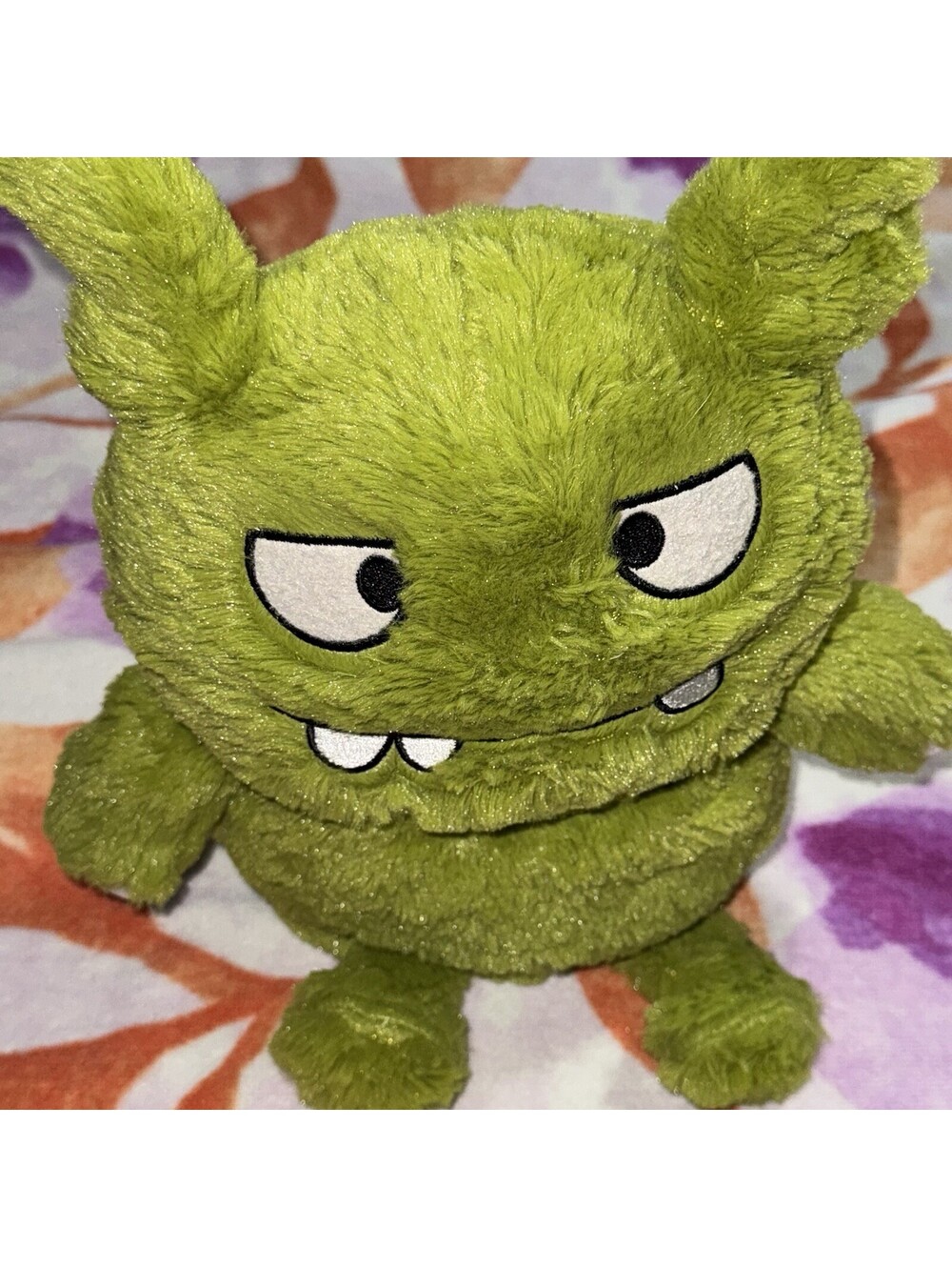 Goffa Green Ugly Monster Embroidered Face 13" Plush Stuffed Animal Toy
